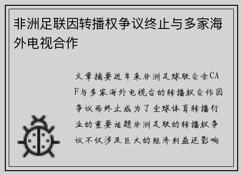 非洲足联因转播权争议终止与多家海外电视合作 非洲足联因转播权争议终止与多家海外电视合作